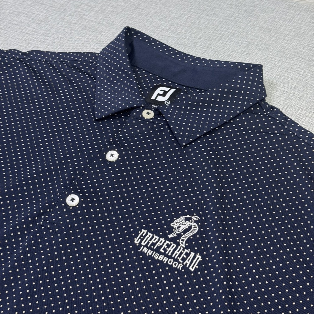 FootJoy Copperhead Innisbrook Polo Shirt Mens 2XL Blue Polka Dot Golf Stretch